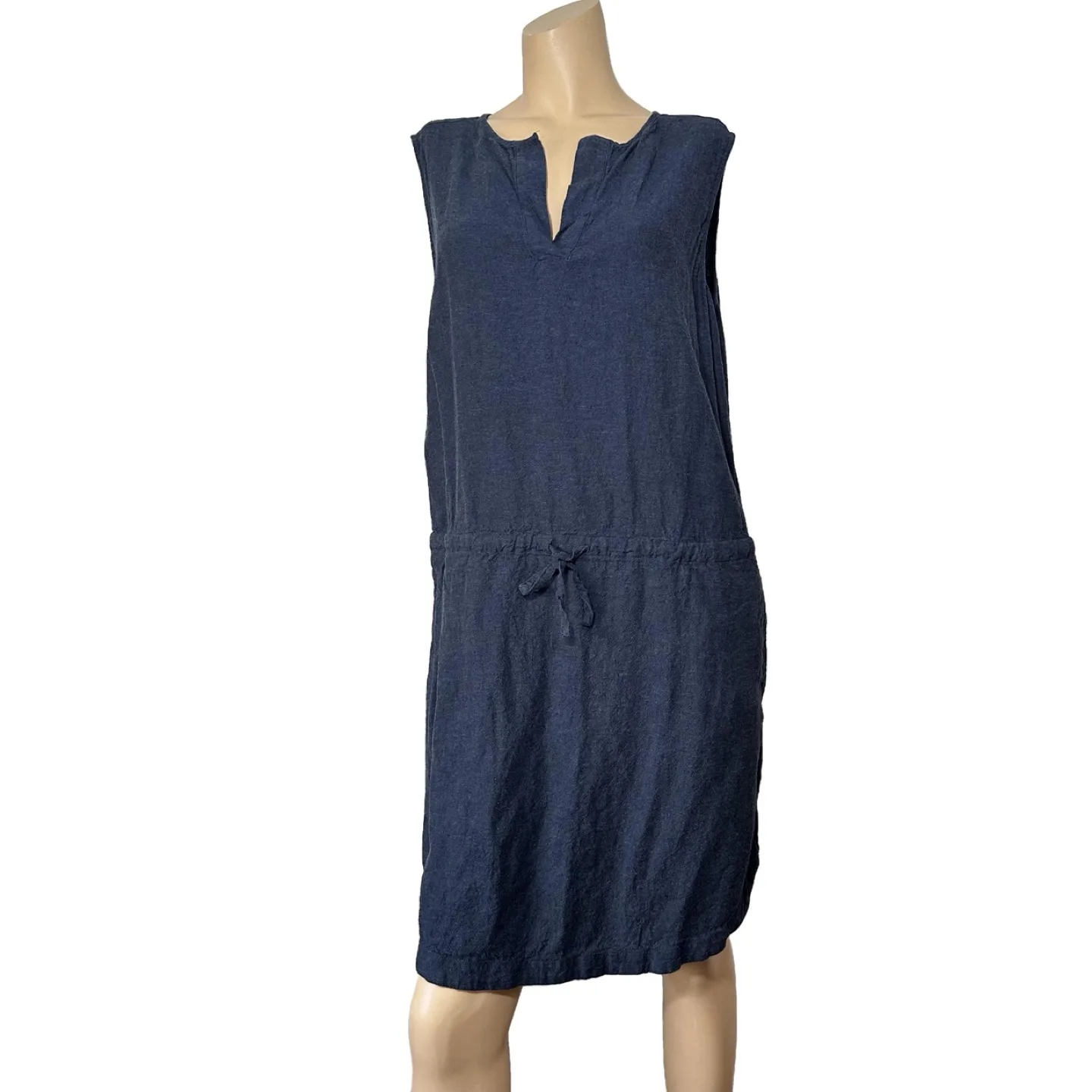 Roots Dark Blue Linen Sleeveless Dress image indicator(3)