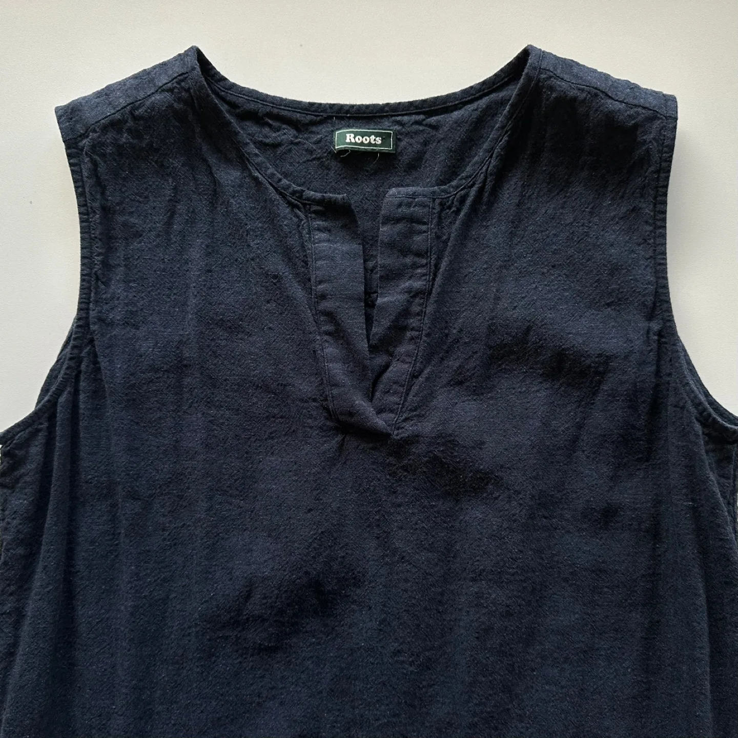 Roots Dark Blue Linen Sleeveless Dress image indicator(8)