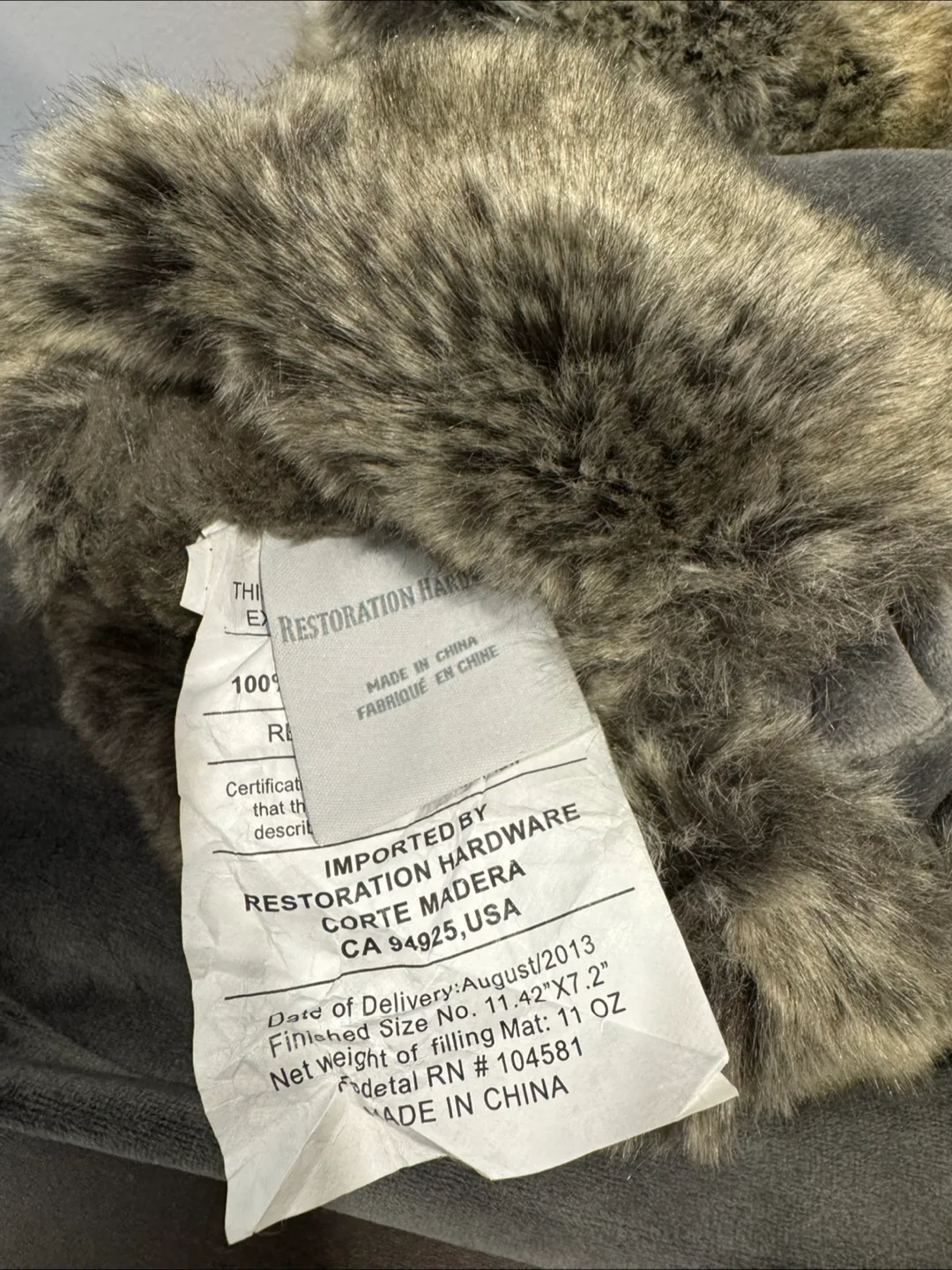 Restoration Hardware Grey Velvet & Faux Fur Slippers image indicator(5)