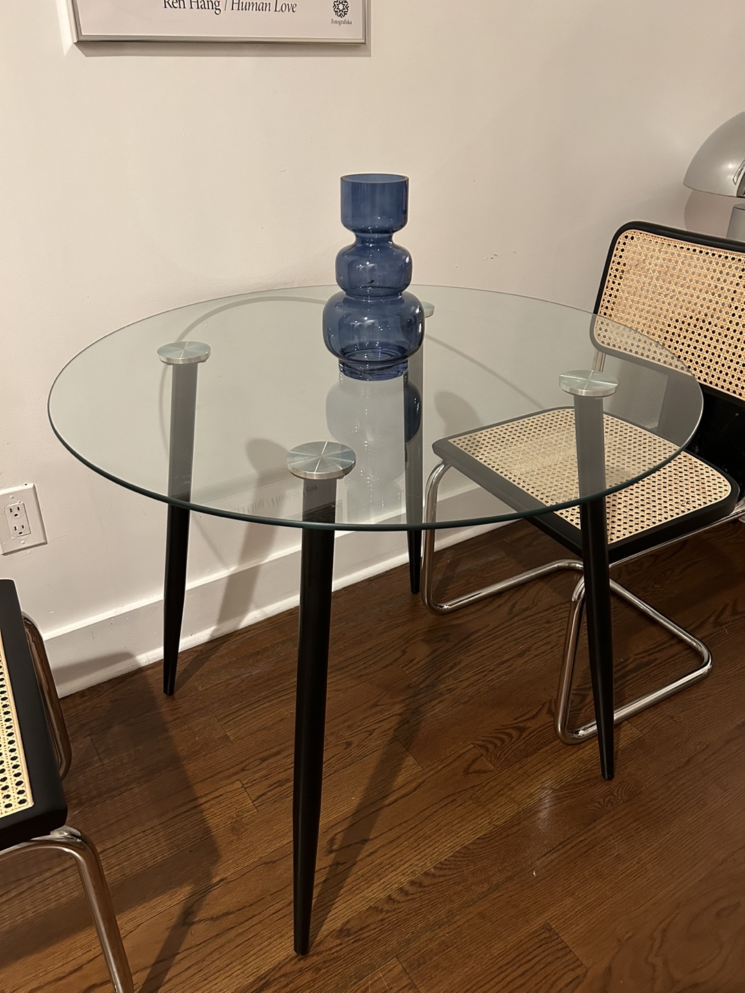 Glass Top Dining Table with Black Legs