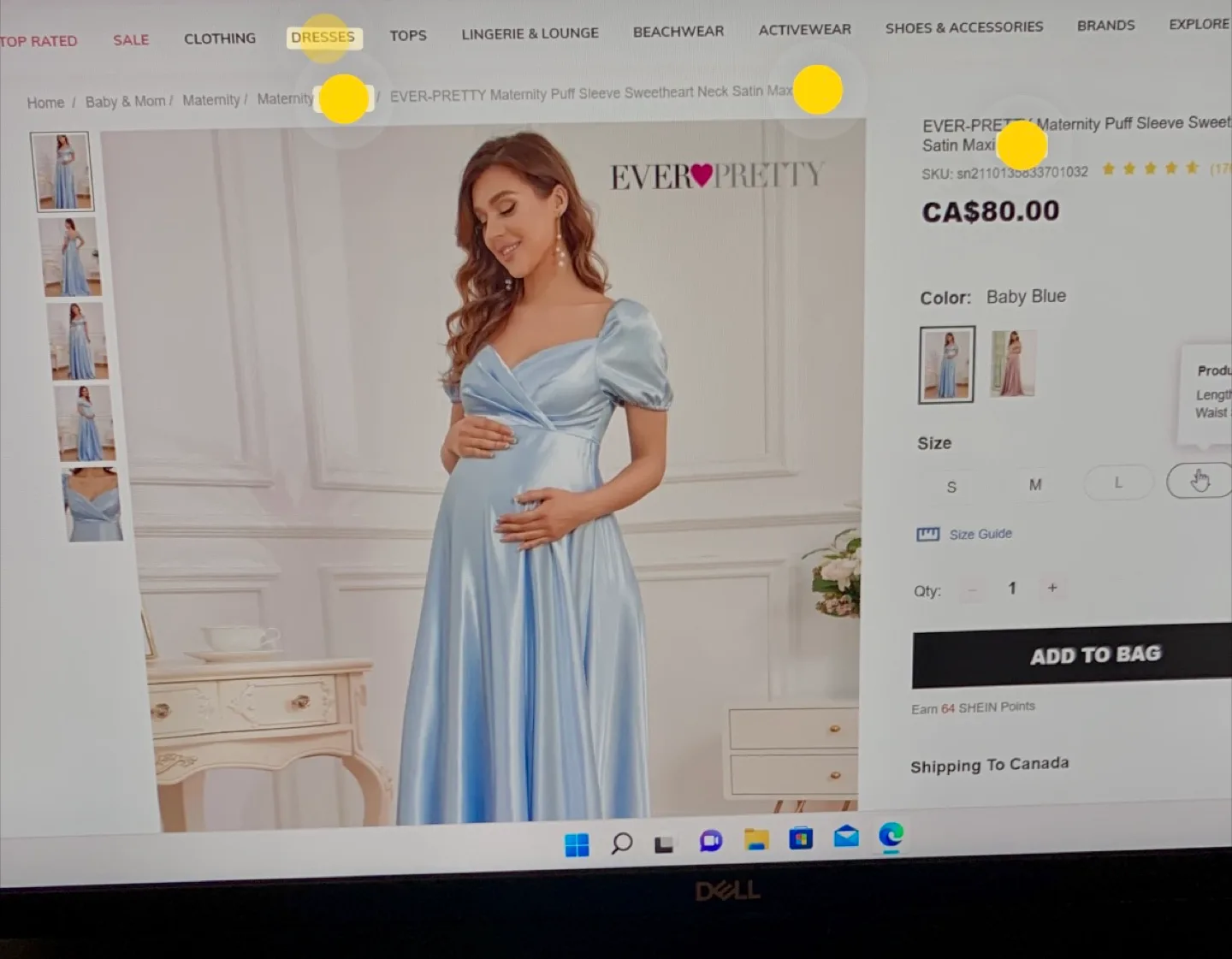 Maternity Puff Sleeve  Satin Maxi Dress - Baby Blue - Size M thumbnail