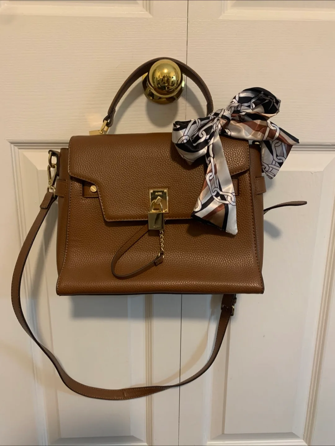 ALDO Brown Leather Satchel Handbag thumbnail