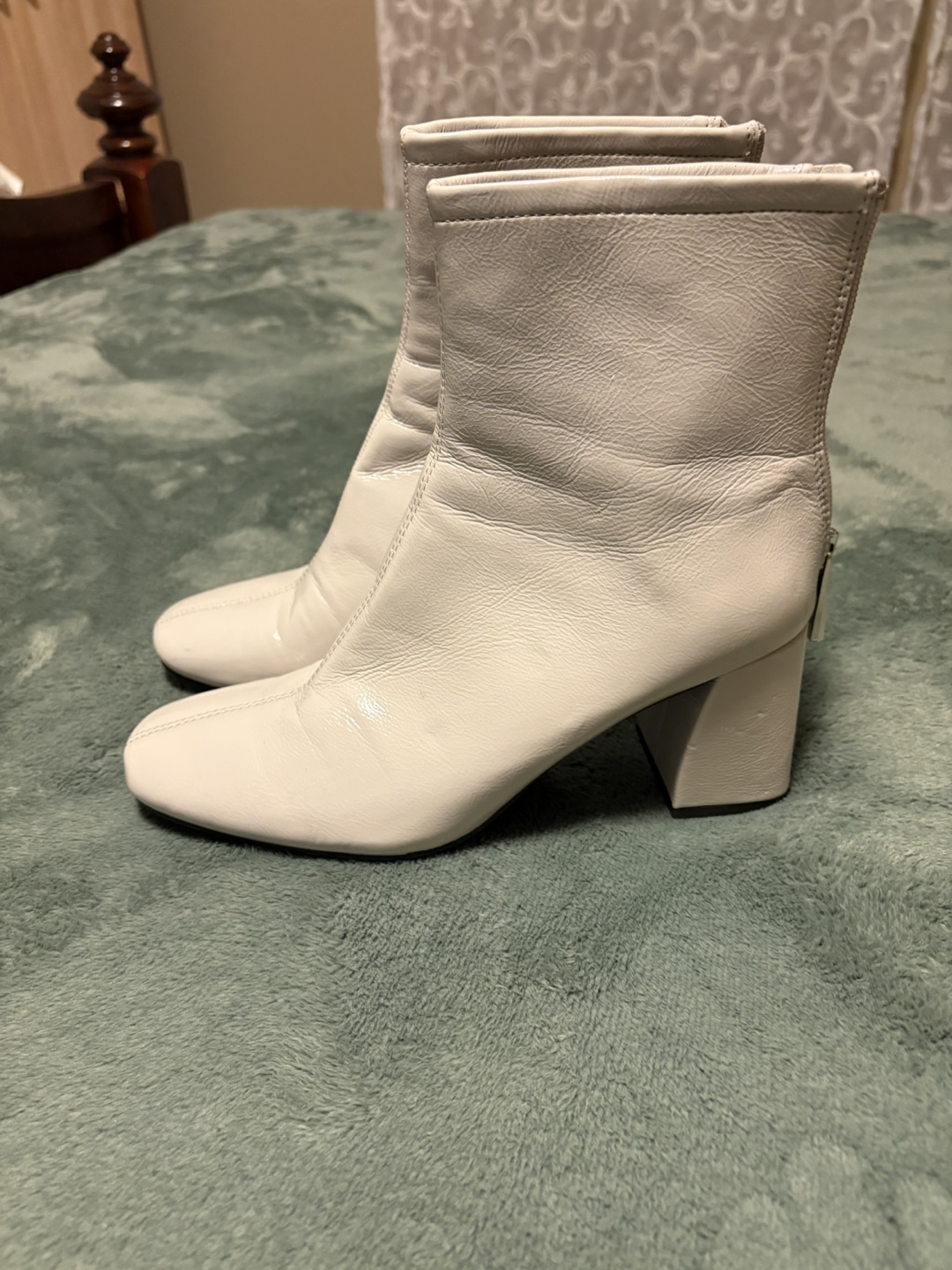 Zara White Leather Block Heel Ankle Boots - photo 2