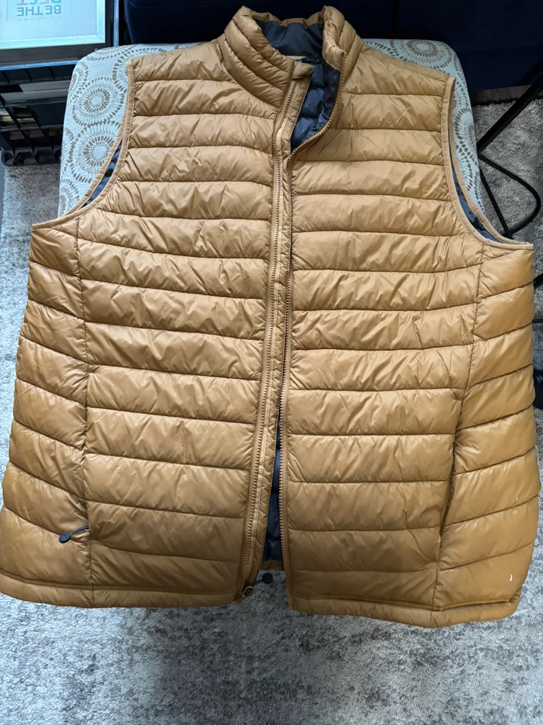 Men's Mustard Yellow Packable Puffer Vest thumbnail