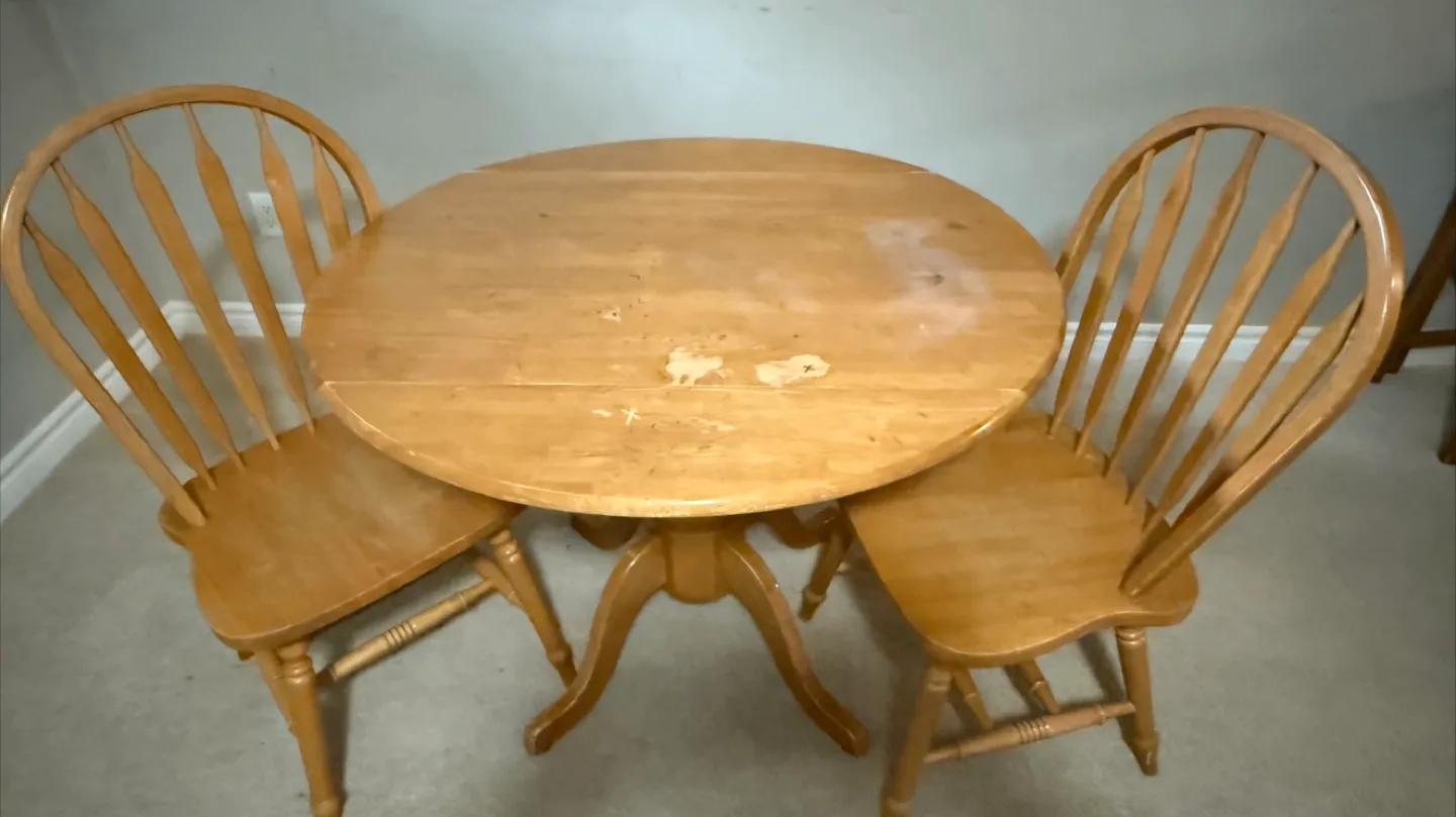 Small Round Wooden Table and Two Chairs Set thumbnail