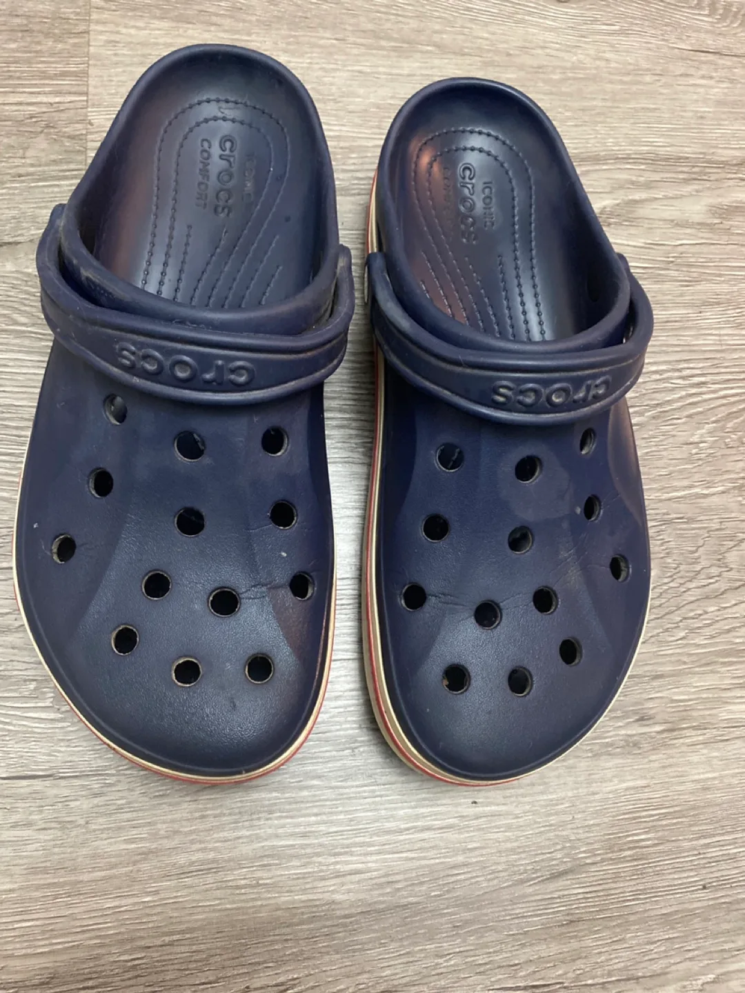Crocs Classic Clogs - Navy Blue with Red & White Stripes thumbnail