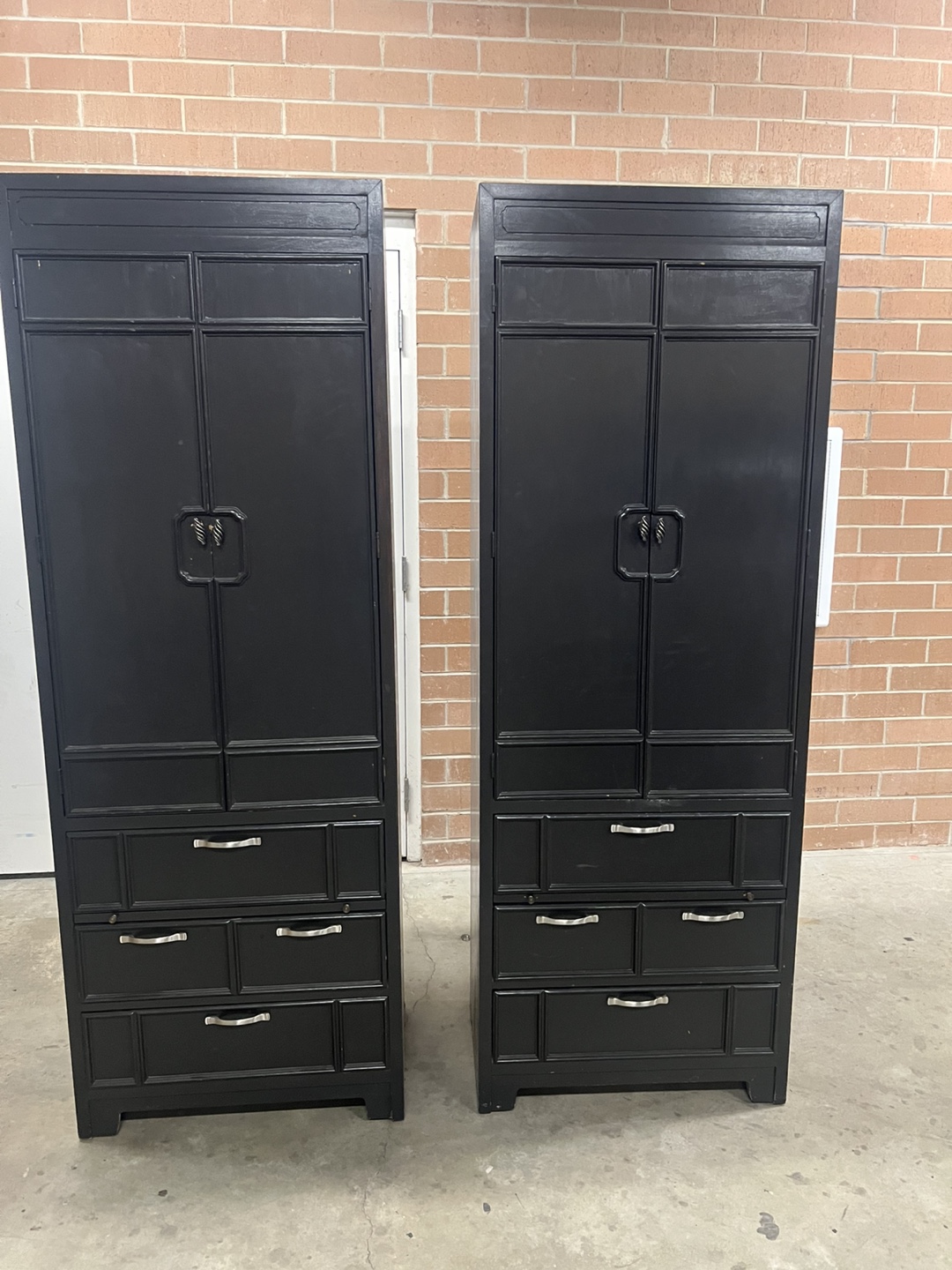Thomasville set of 2 tall cabinets campaign style