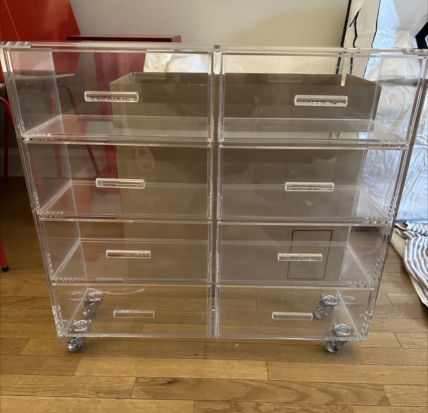 Clear Acrylic Rolling 8-Drawer storage cabinet