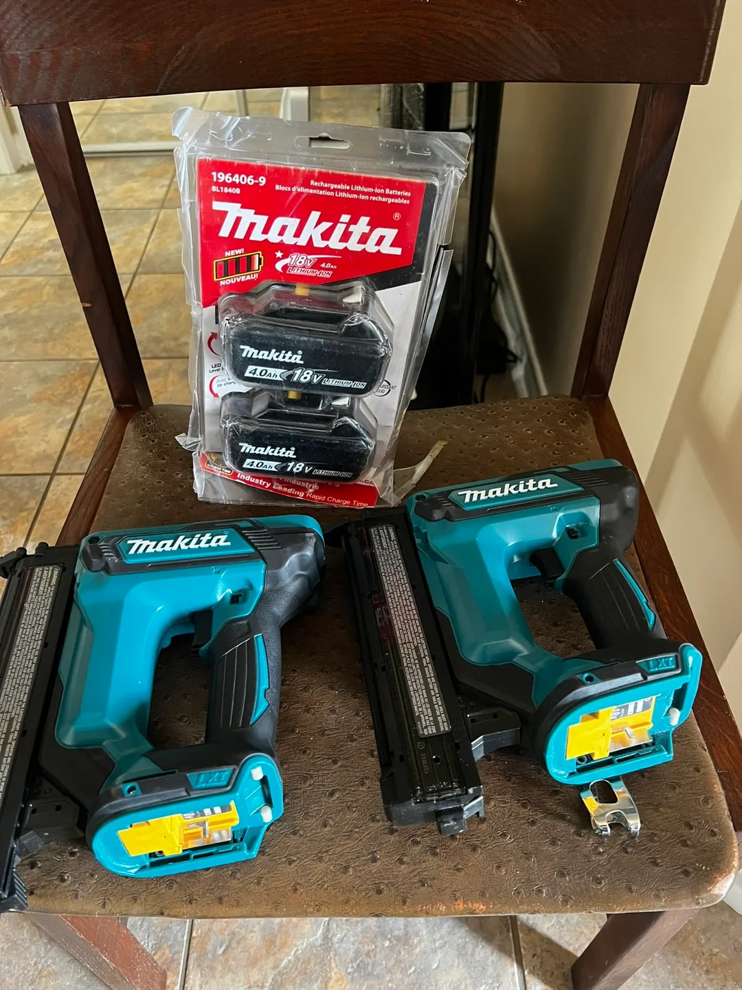 READ Makita 18V Cordless Brad Nailers (x2) with Batteries thumbnail