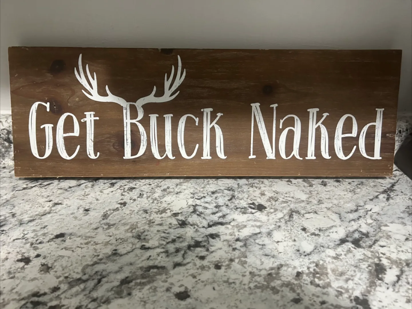 White Feather Farms Rustic Wooden Sign - Get Buck Naked thumbnail