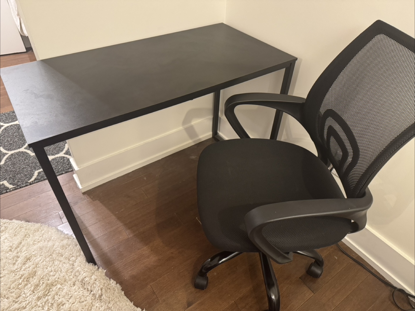 Black Computer Desk and Mesh Office Chair