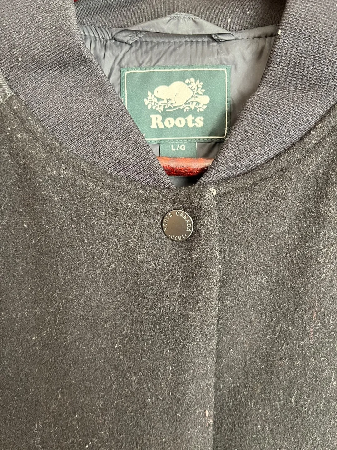 Roots Black Varsity Jacket - Size Large Women’s image indicator(2)