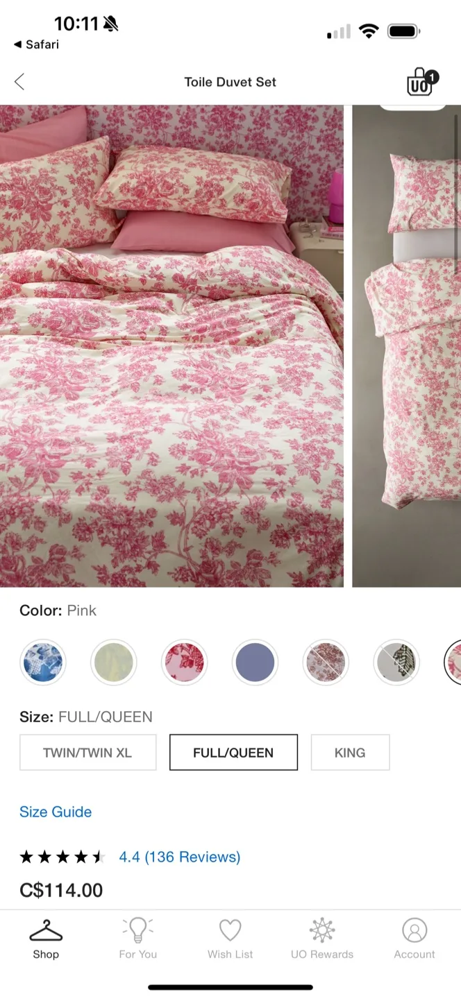 Urban Outfitters Toile Duvet Cover Set - Full/Queen - Pink image indicator(5)