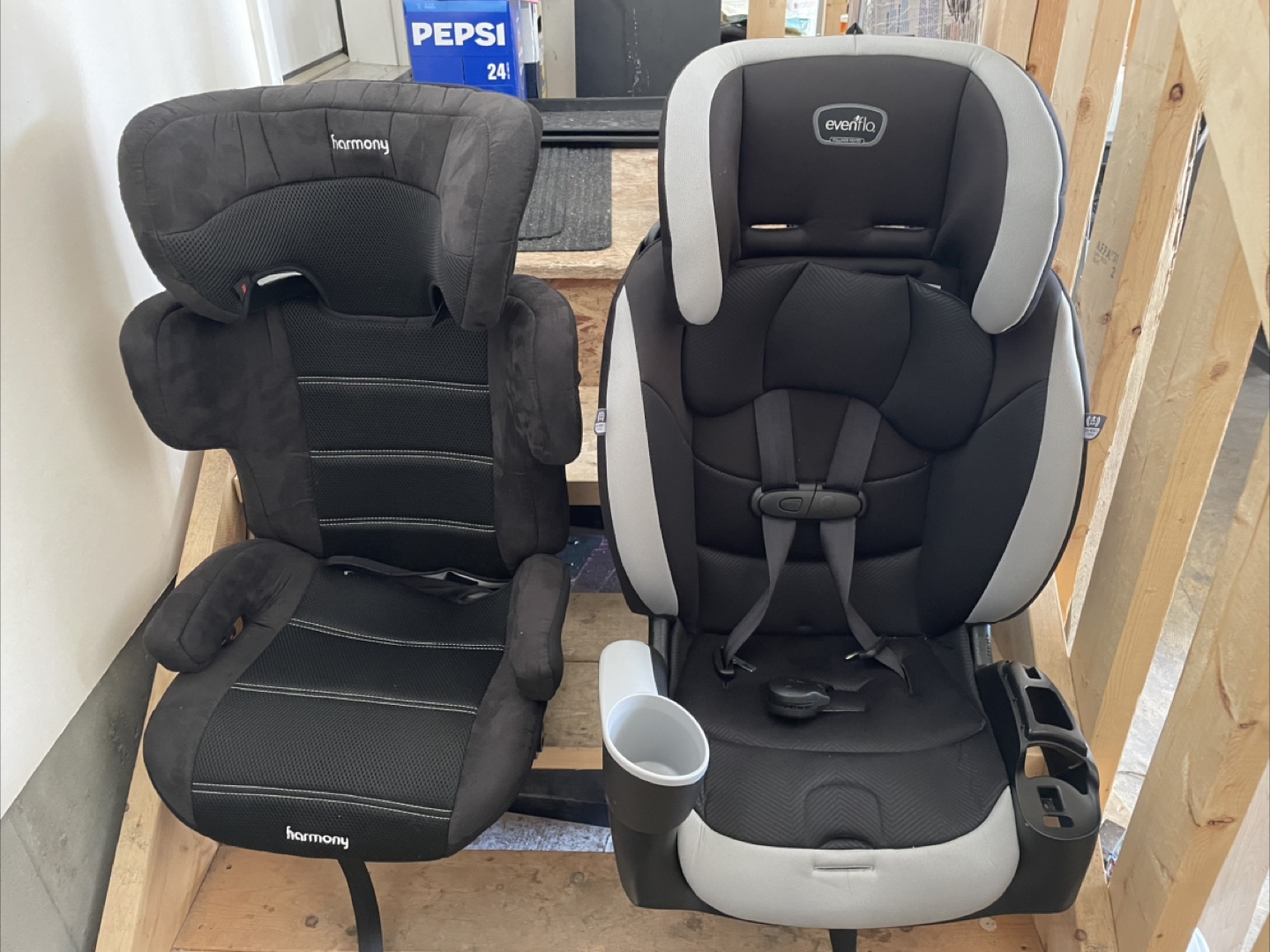 Two Child Car Seats - Harmony & Evenflo