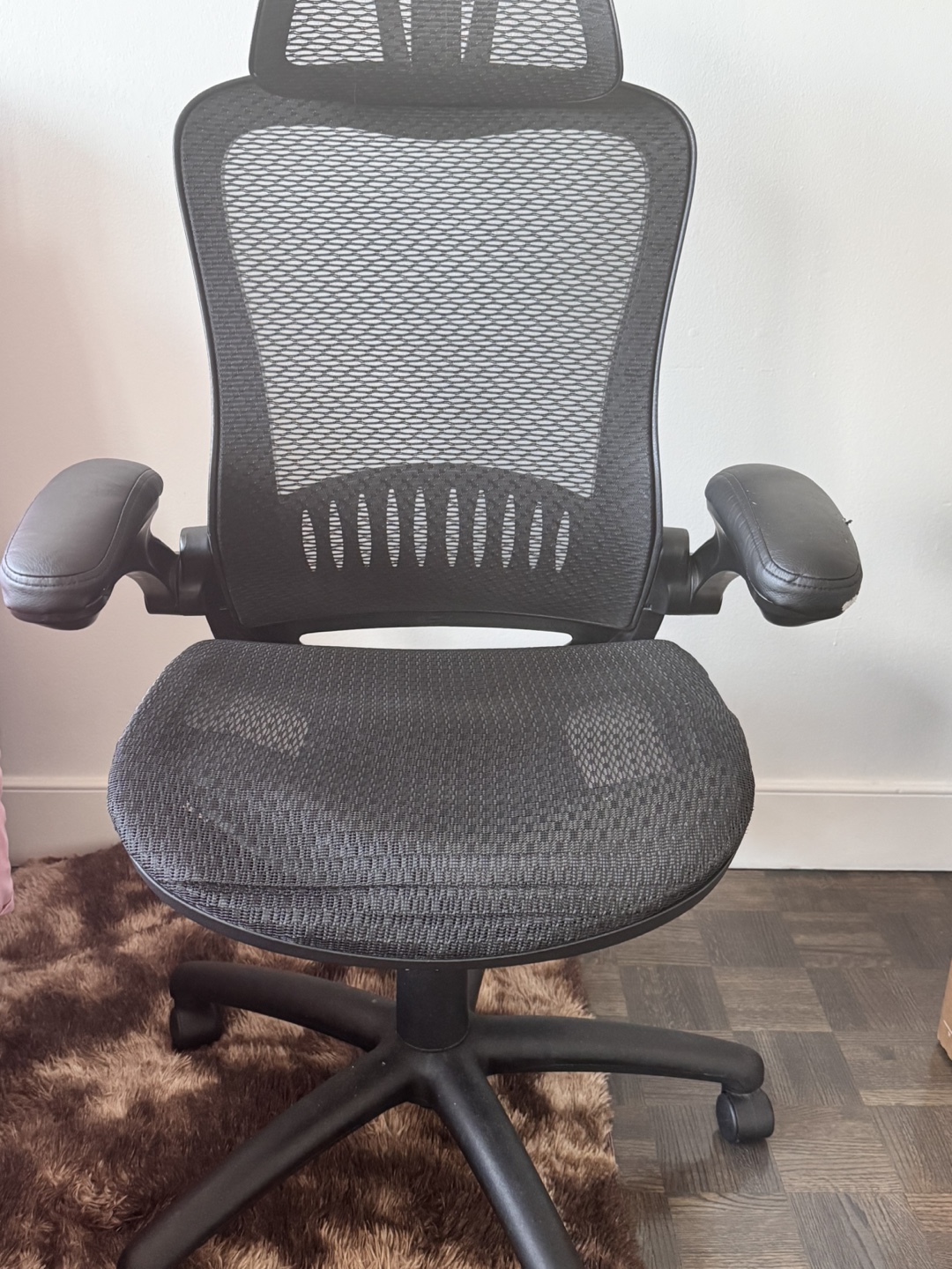 Black Mesh Office Chair with Headrest and Armrests