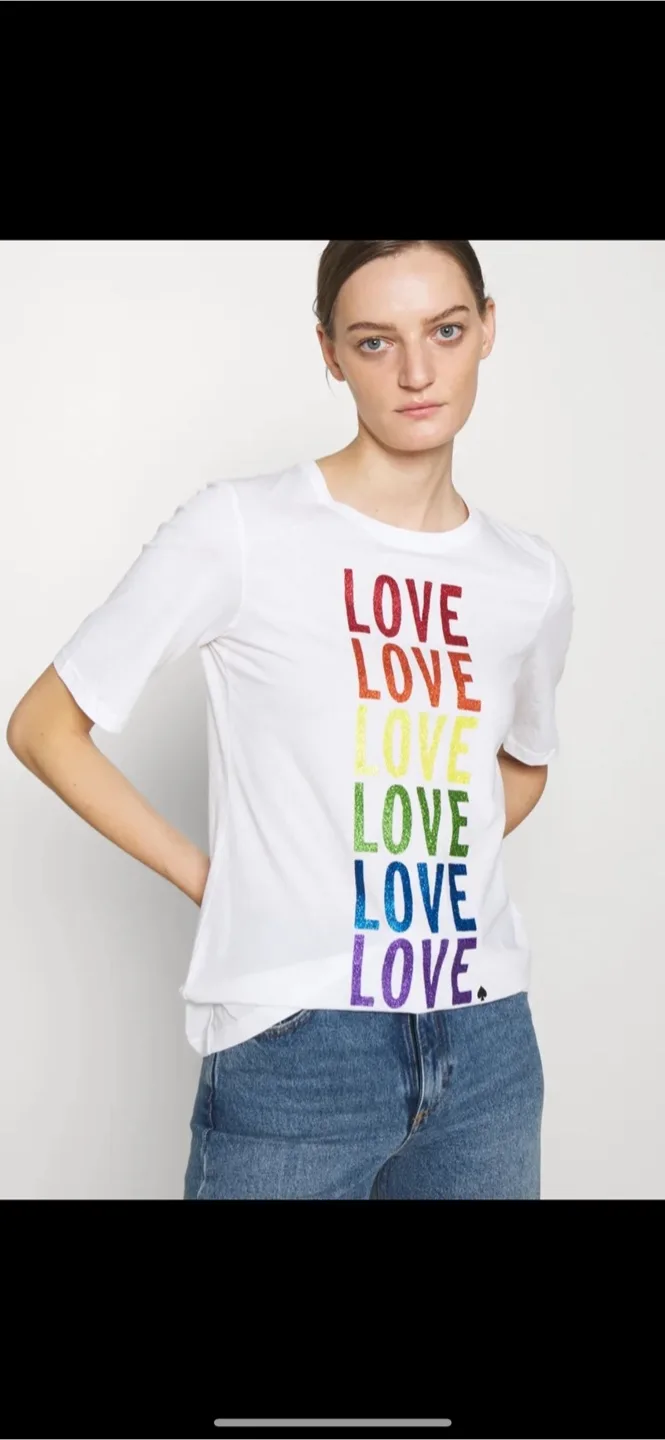 Kate Spade Pride Glitter Rainbow Love Cotton T-Shirt Size M thumbnail