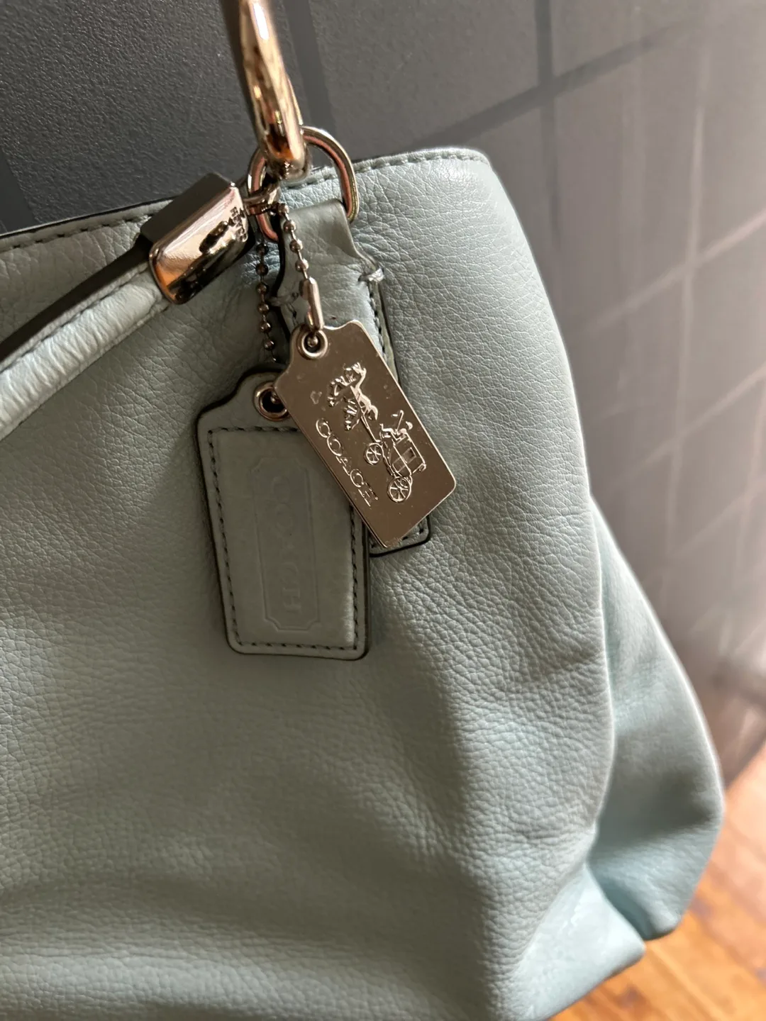 Coach light blue leather satchel handbag image indicator(3)