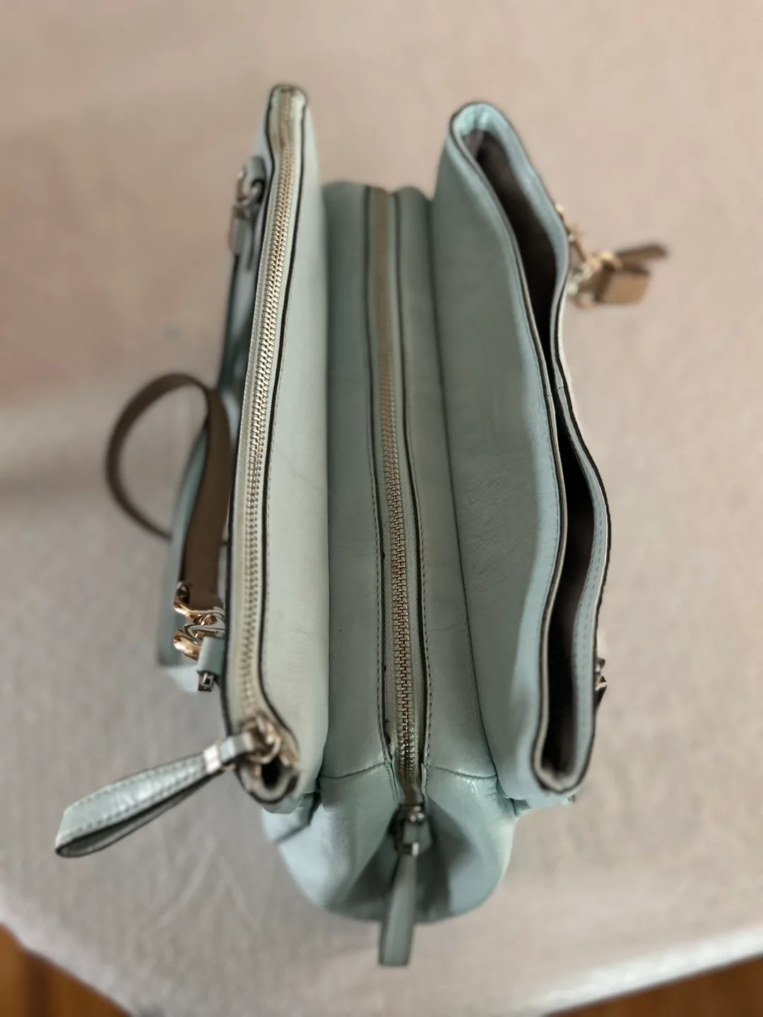 Coach light blue leather satchel handbag image indicator(2)