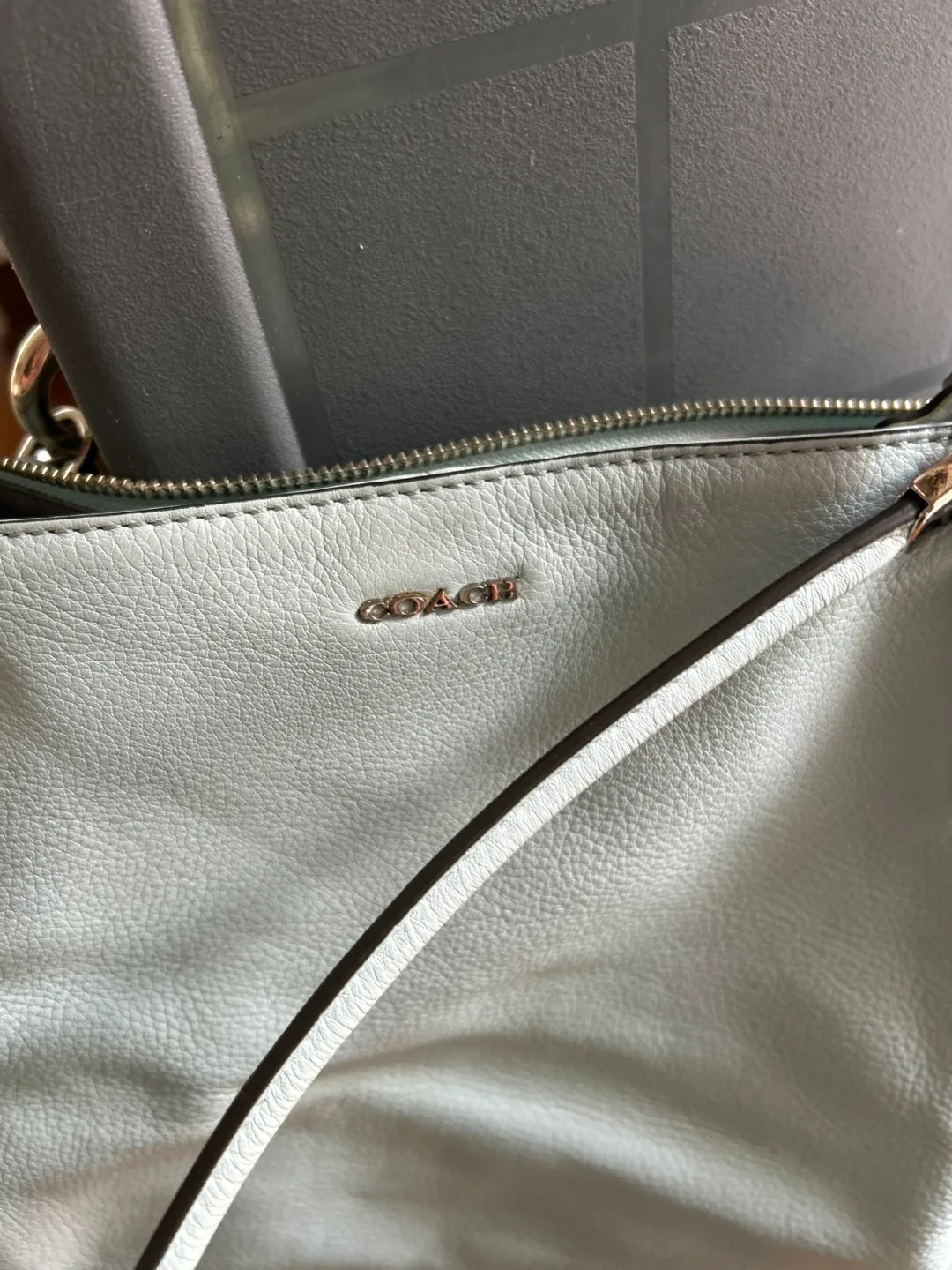 Coach light blue leather satchel handbag image indicator(4)