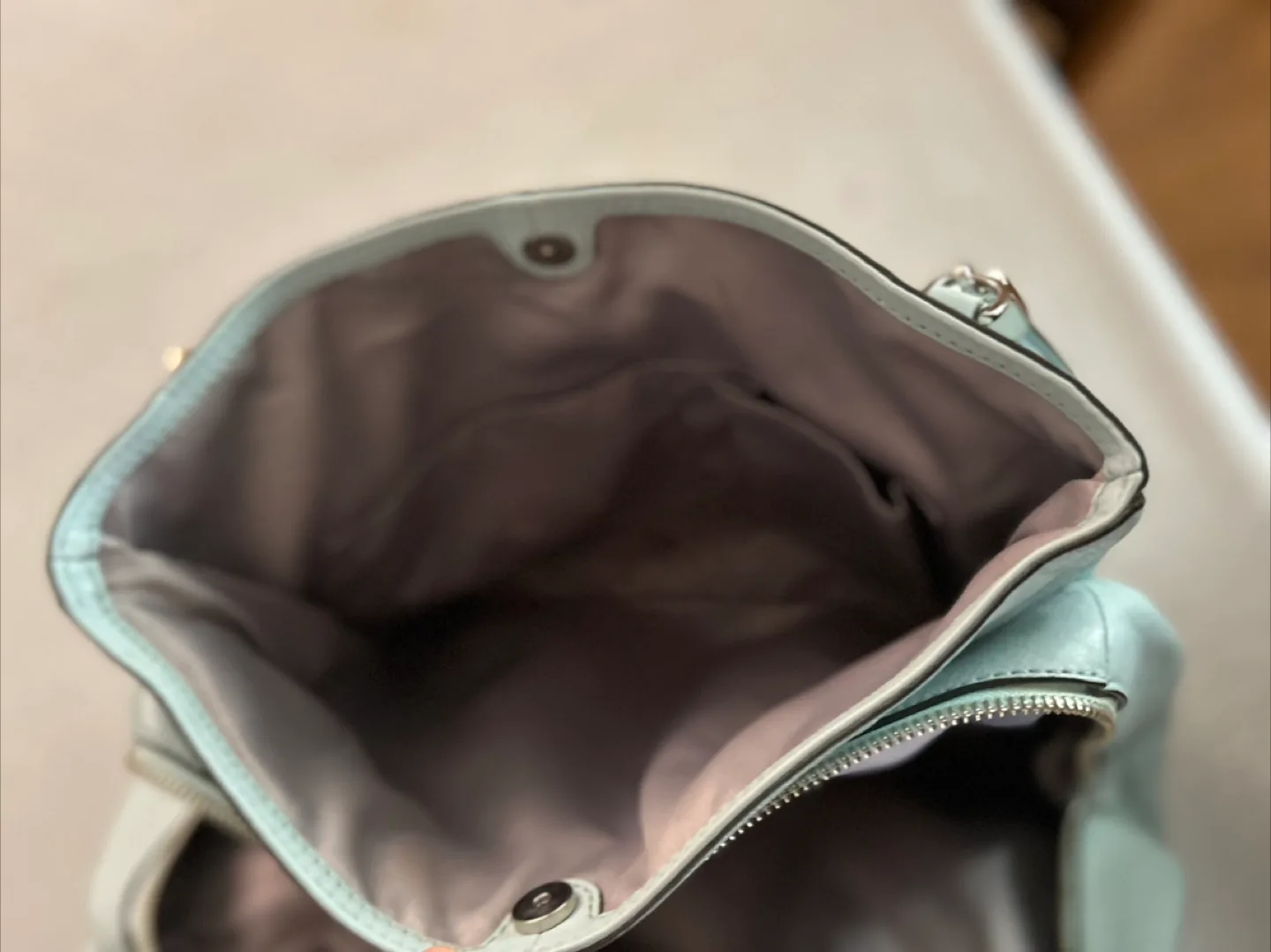 Coach light blue leather satchel handbag image indicator(10)