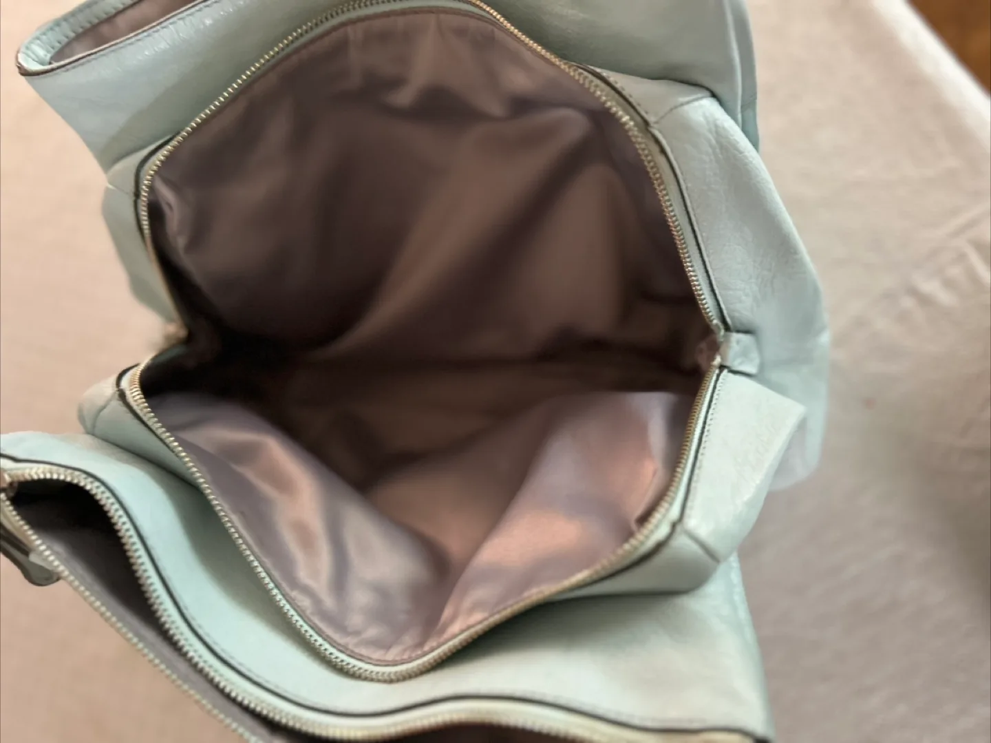 Coach light blue leather satchel handbag image indicator(9)