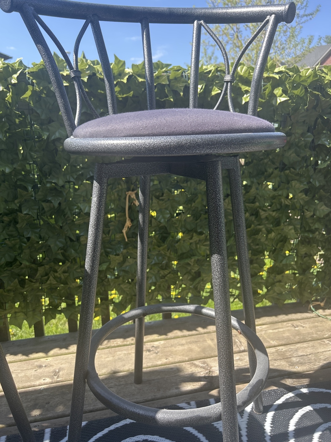 Pair of Metal Bar Stools with Dark Grey Cushions - photo 2