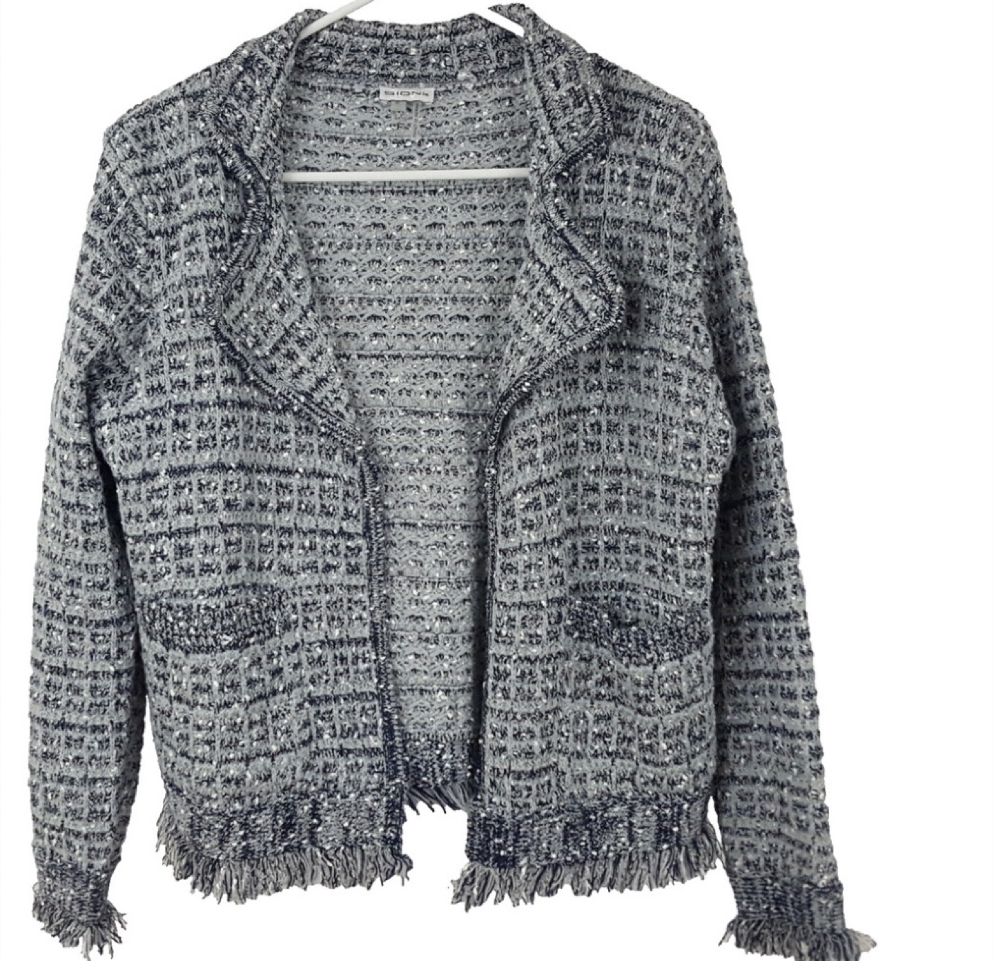 Sioni Women's Size Large Grey and Blue Tweed Jacket