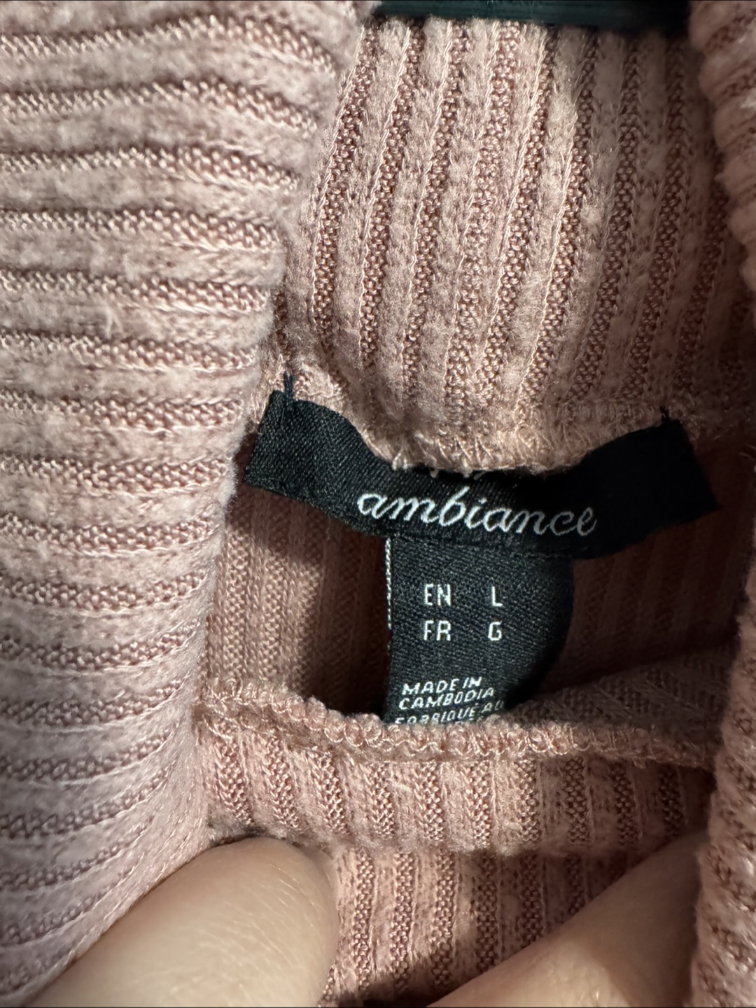Ambiance Pink Ribbed Long Sleeve Top - Size Large - photo 3