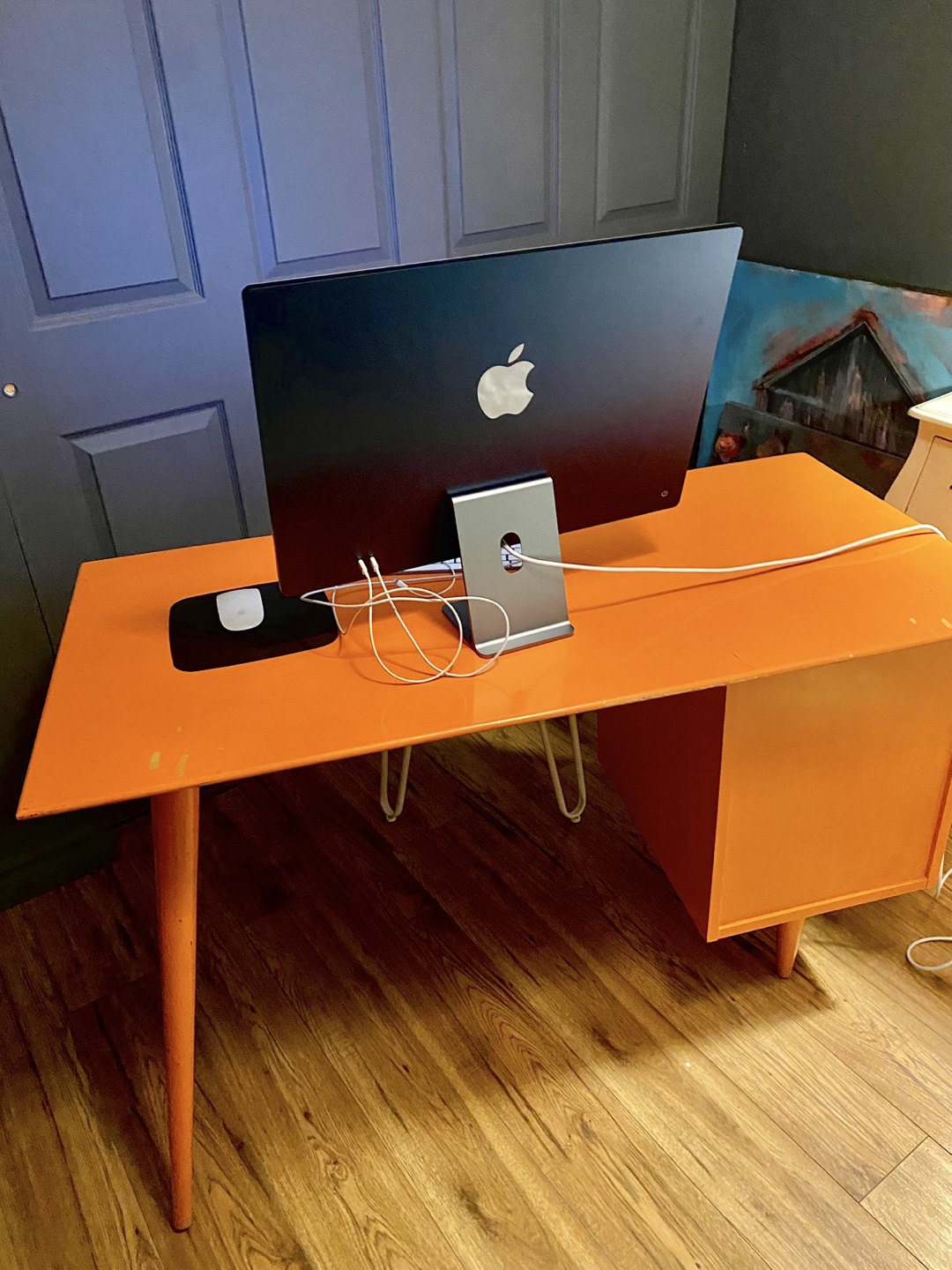 Mid-Century Modern Desk / Chair Set - Orange & Red - photo 2