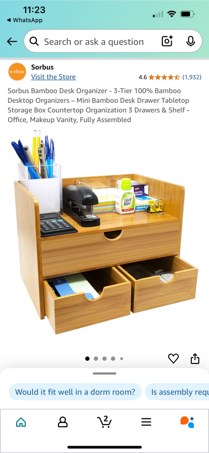 Sorbus Bamboo Desk Organizer - 3 Drawer Organizer