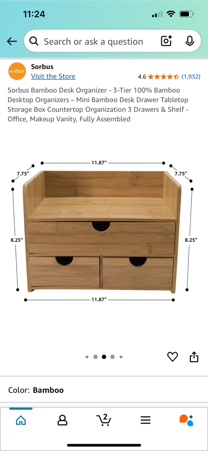 Sorbus Bamboo Desk Organizer - 3 Drawer Organizer - photo 4
