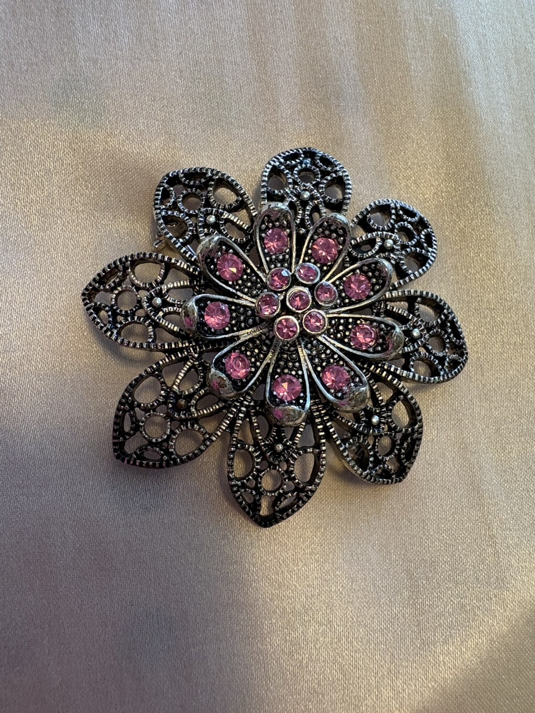Floral Brooch with Pink Rhinestones - photo 2