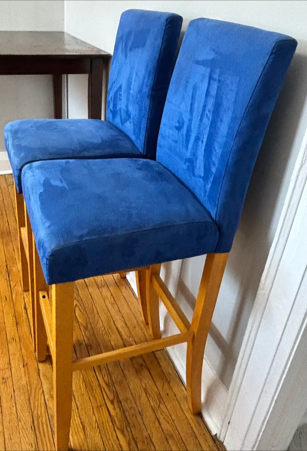 Pair of Blue Velvet Bar Stools image indicator(3)