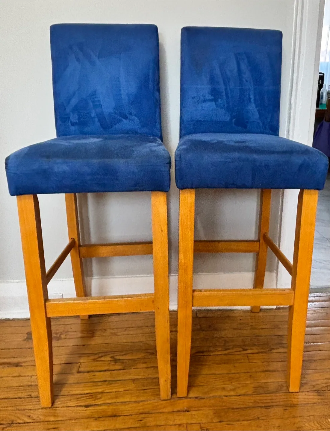 Pair of Blue Velvet Bar Stools thumbnail