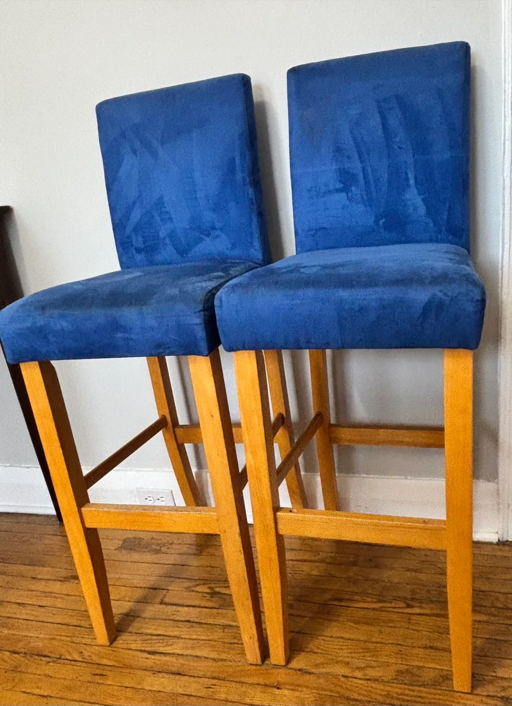 Pair of Blue Velvet Bar Stools image indicator(2)