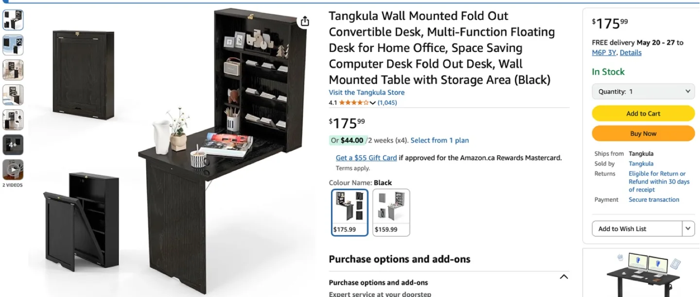 White , Brand New Tangkula Wall Mounted Fold Out Desk thumbnail