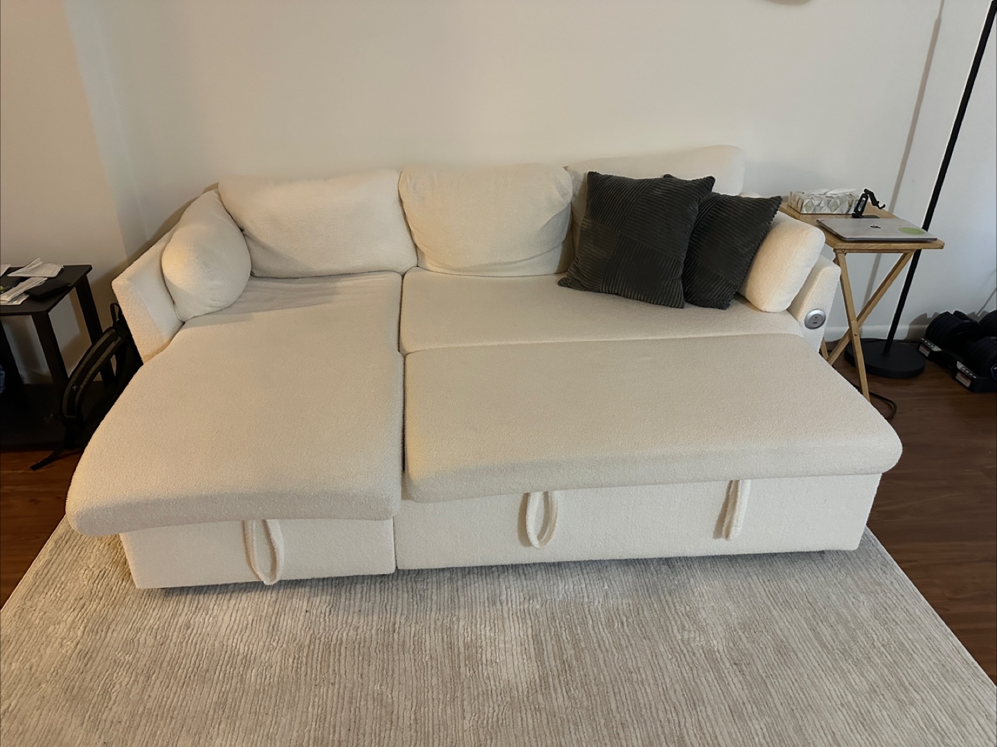 White Sectional Sofa with Pull-Out Bed