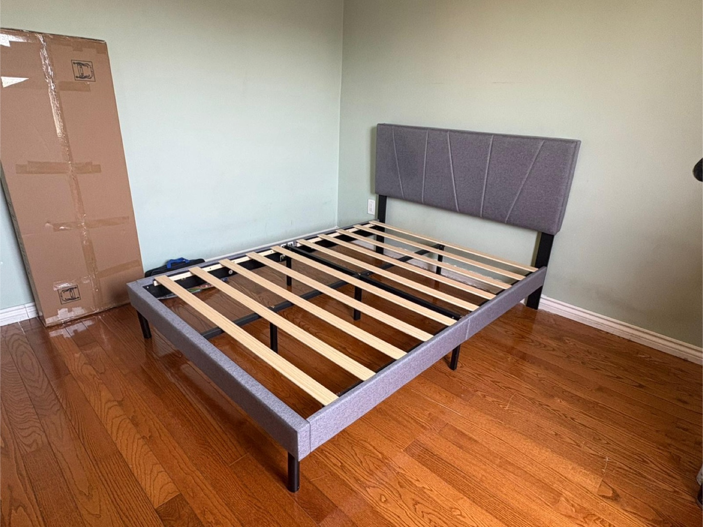 Grey Double Bed Frame with Headboard