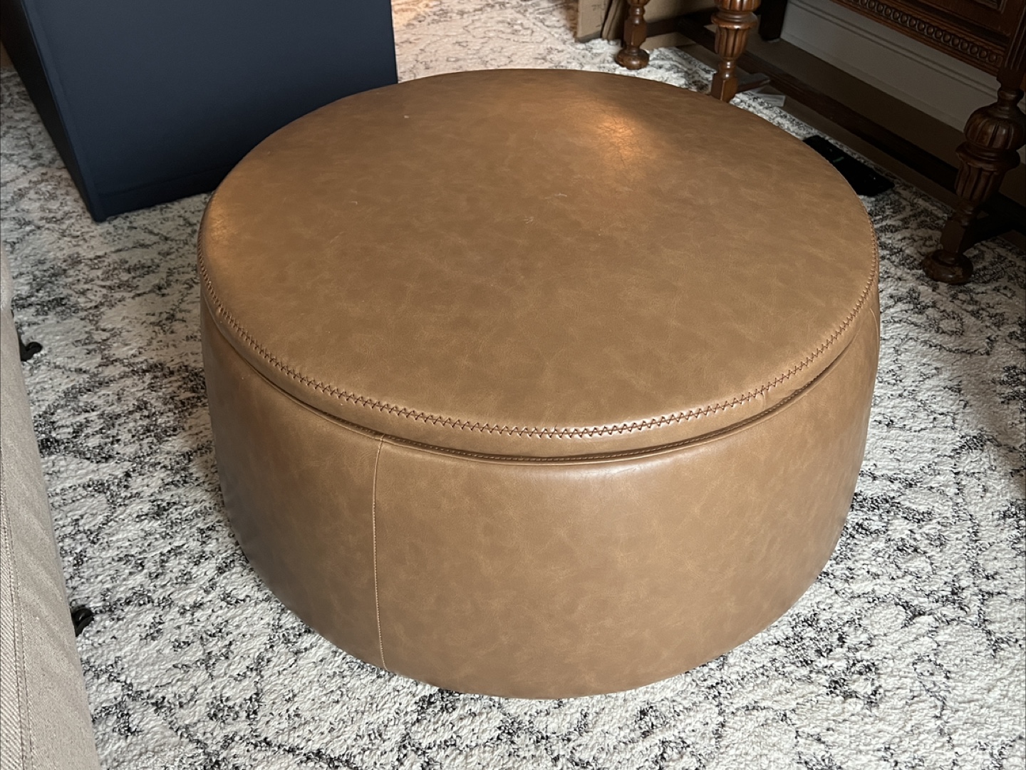 Round Leather Ottoman with storage