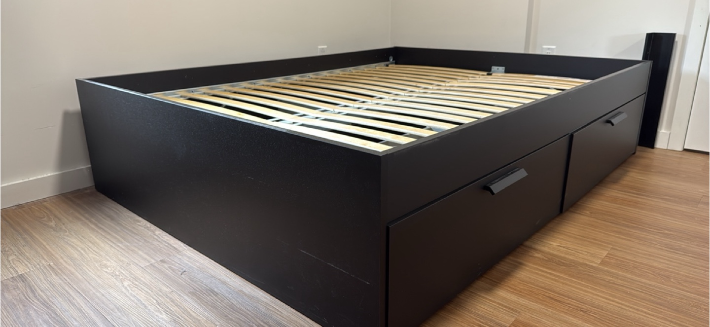 IKEA MALM Black-Brown Queen Bed Frame with Headboard and Storage - photo 2