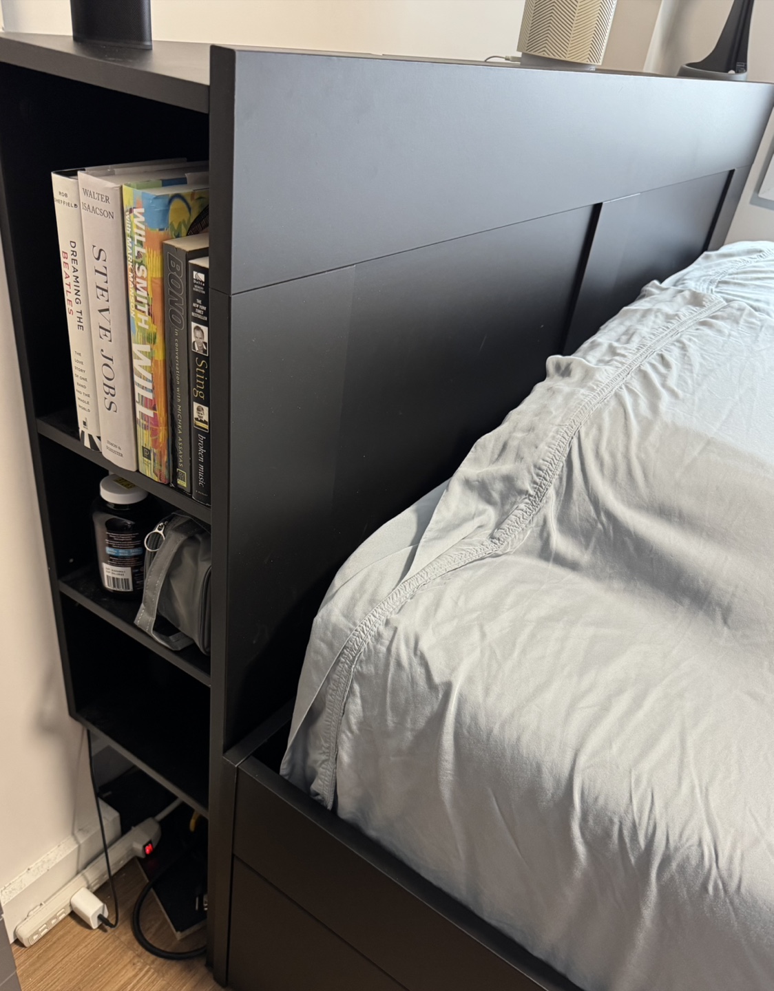 IKEA MALM Black-Brown Queen Bed Frame with Headboard and Storage - photo 4