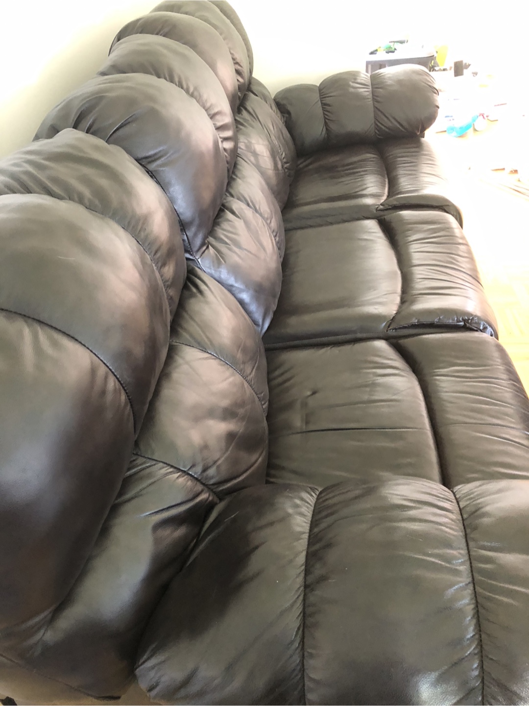 Brown Leather Reclining Sofa - photo 3