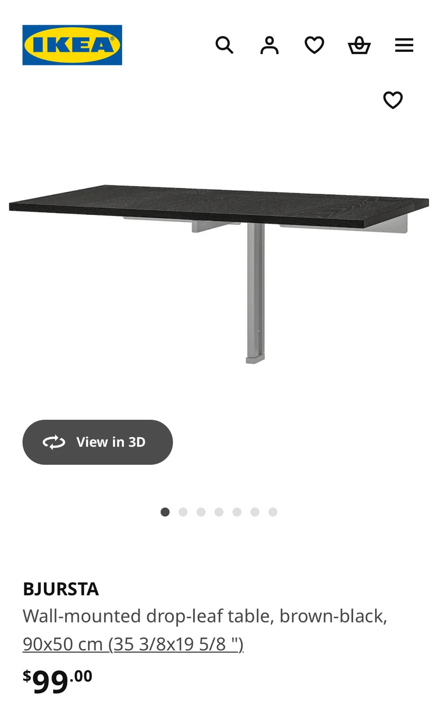 IKEA BJURSTA Wall-Mounted Drop-Leaf Table - Brown-Black