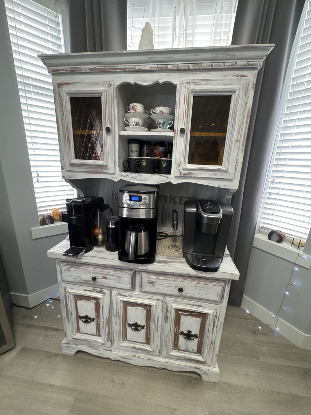 Rustic White Distressed Hutch with Coffee Bar - photo 3