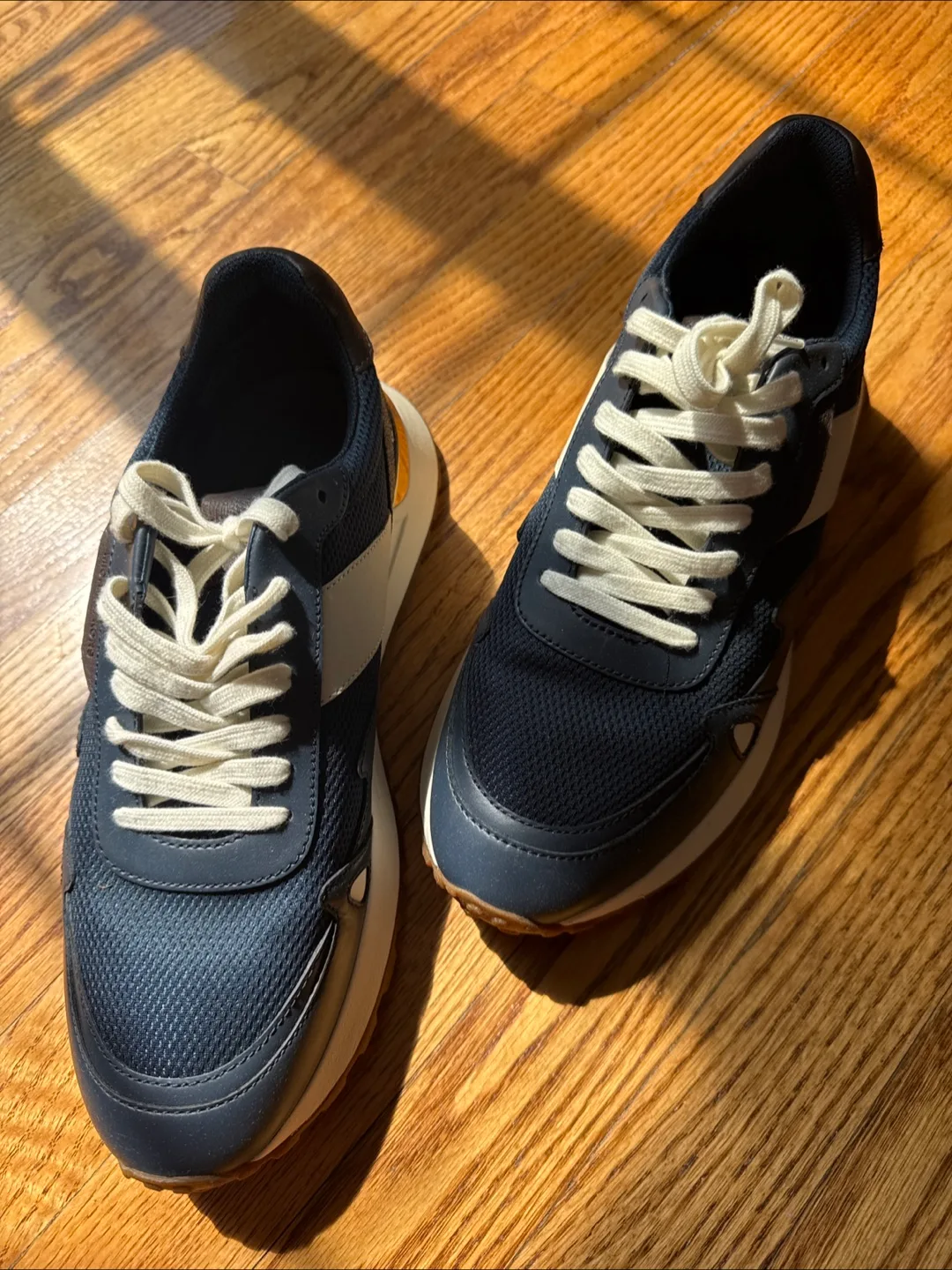 Michael Kors Navy Blue and Brown Leather Sneakers image indicator(2)