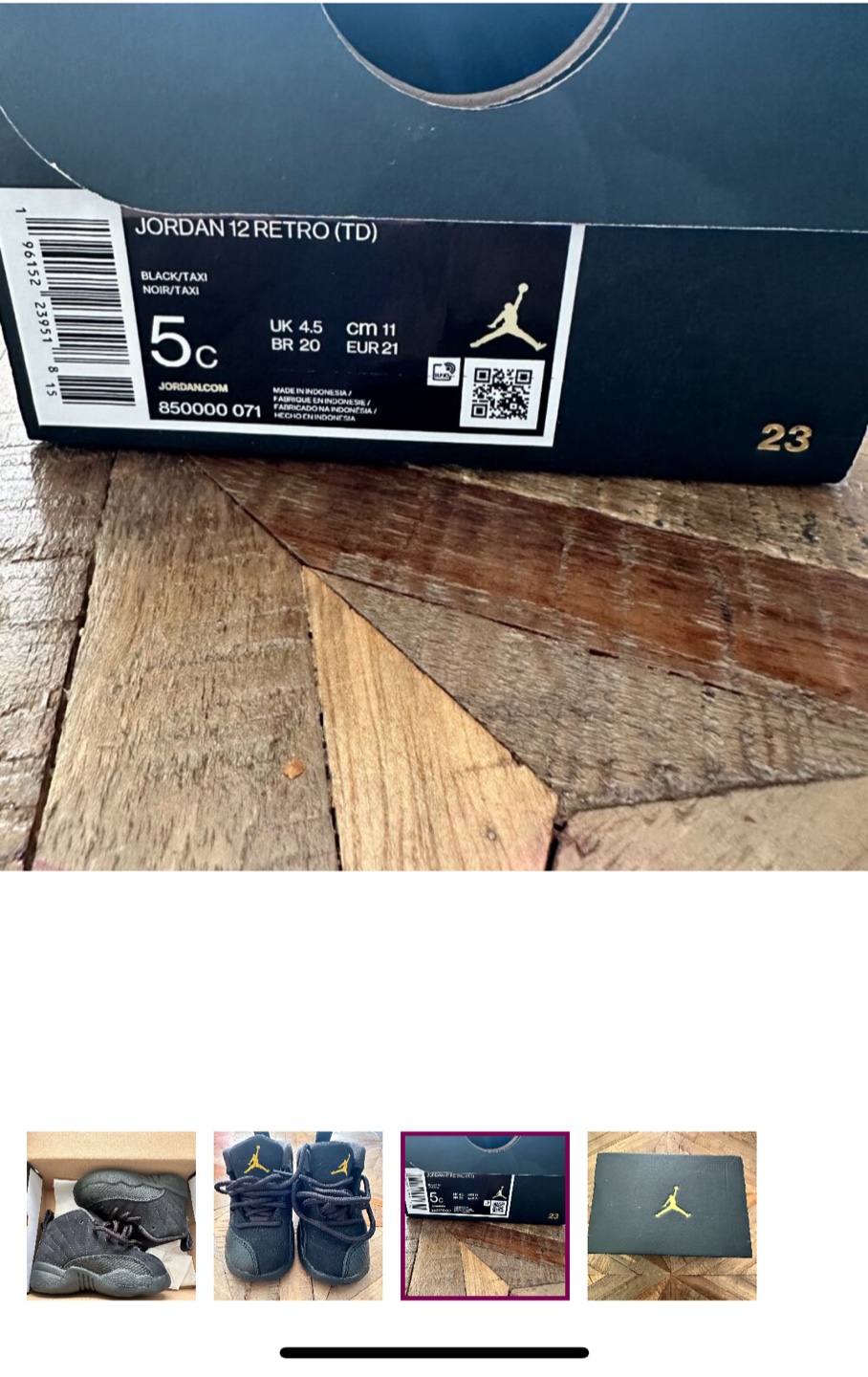 Jordan 12 Retro TD Black/Taxi Size 5c - photo 3