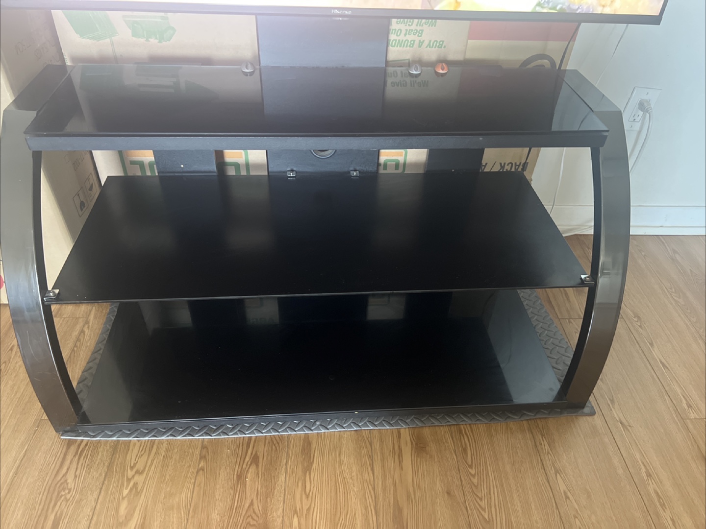 Black Glass TV Stand with Curved Metal Legs - photo 2