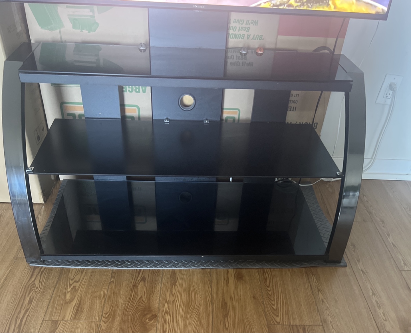 Black Glass TV Stand with Curved Metal Legs
