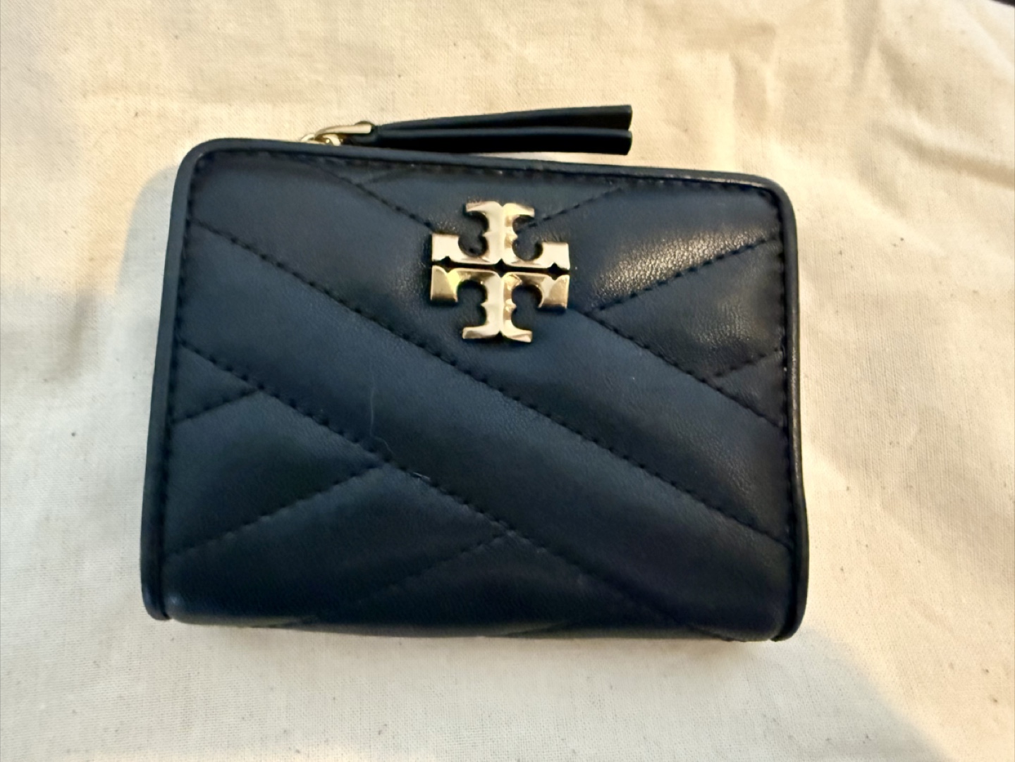 Tory Burch Black Quilted Leather Zip Wallet