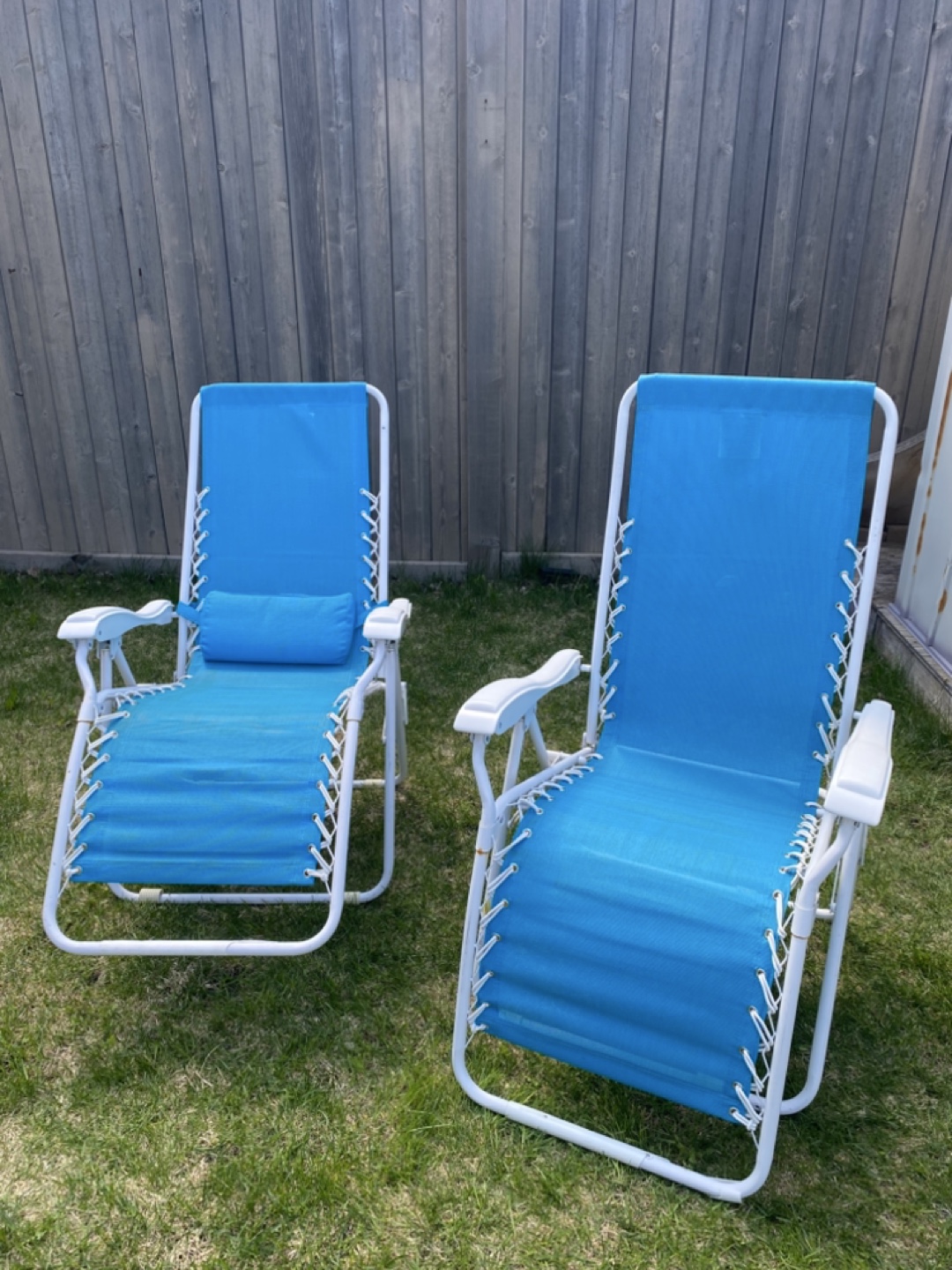 Pair of Blue Reclining Lawn Chairs
